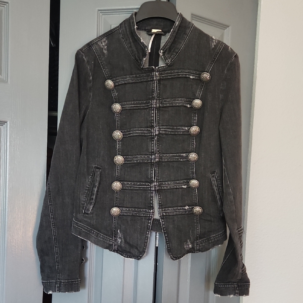 Free People Black Structured Blazer with Stand-Up Collar